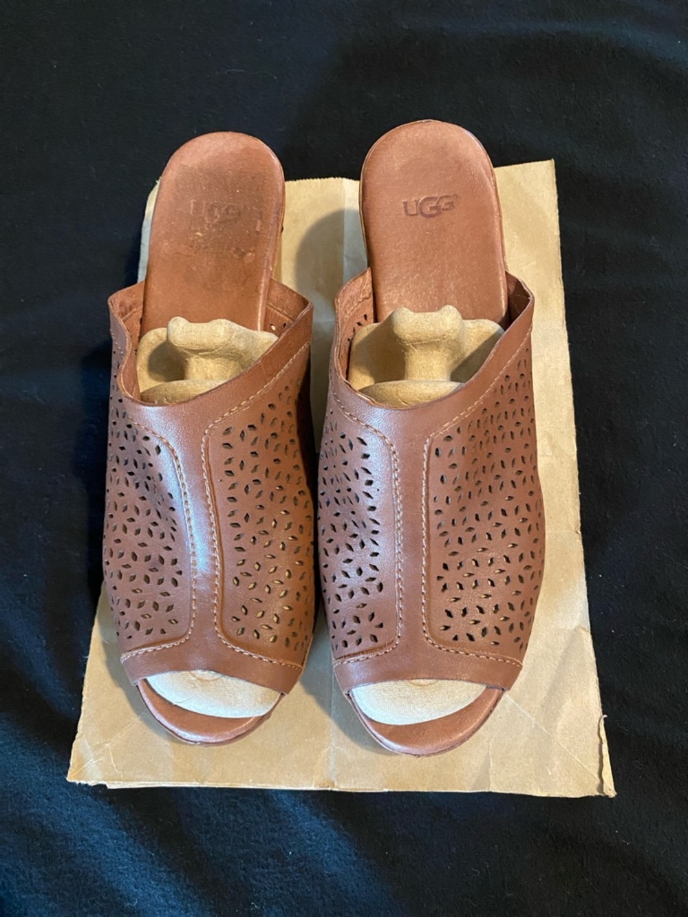 UGG Women's Brown Perforated Leather Mule Slides